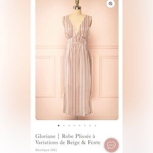 Beige Striped Midi Dress